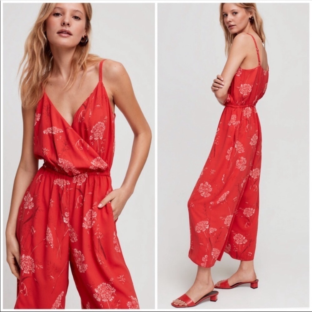 Aritzia Wilfred Melodie flame scarlet red floral jumpsuit 9058